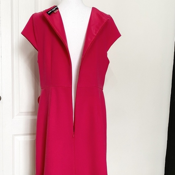 KARL LAGERFELD PINK RUFFLE SHORT SLEEVE SHEATH DRESS - Picture 4 of 7